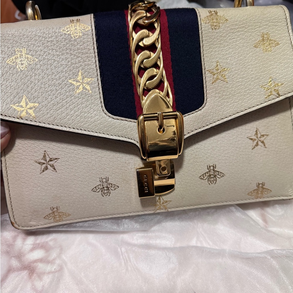 Elegant Beige and Gold Designer Shoulder Bag